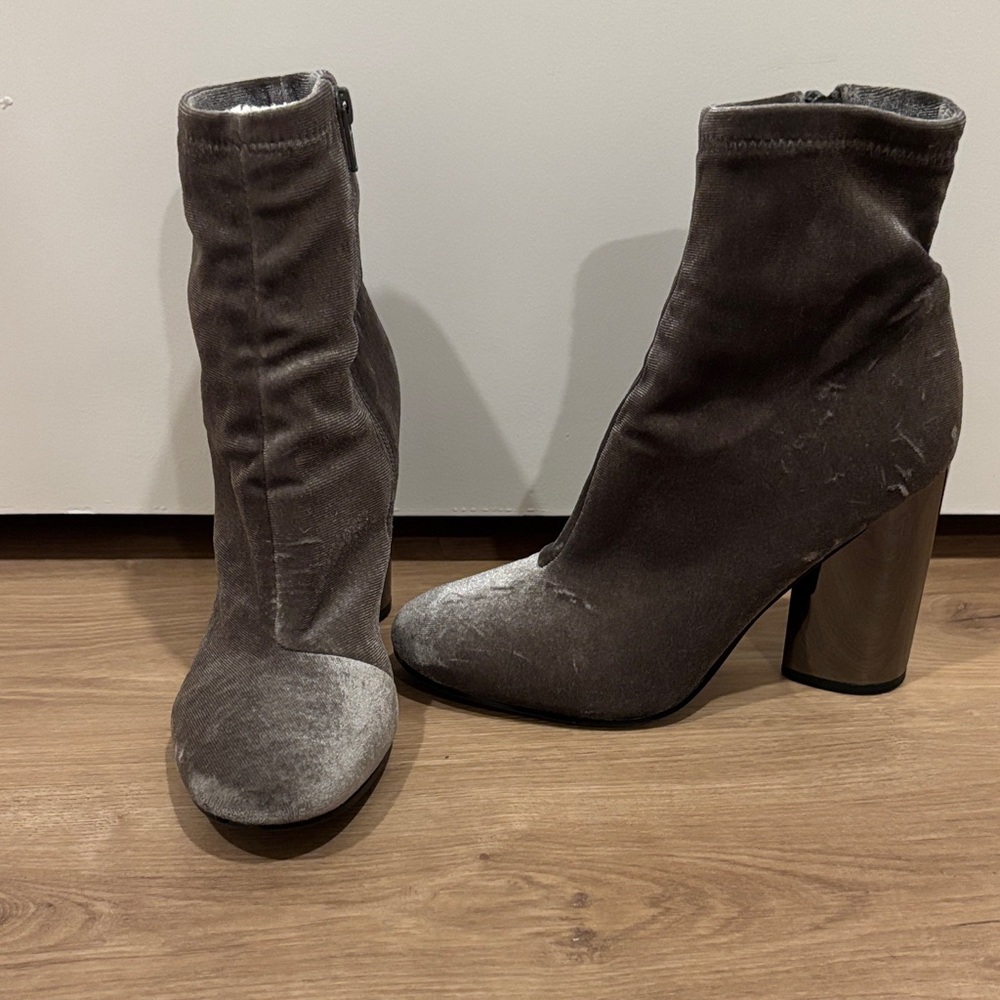 Aldo Charcoal Velvet Ankle Booties